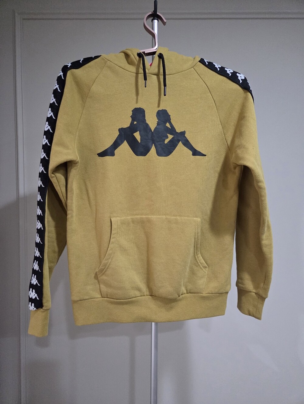 Kappa Men's Yellow Hoodie  with Black Logo Tape Sz.S
